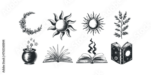 Mystical symbols and nature elements collection