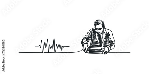 Man with cardiograph line and books