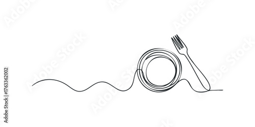 Minimalist line art of a plate and fork