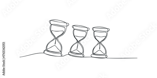 Three hourglasses lined up in a simple continuous line drawing