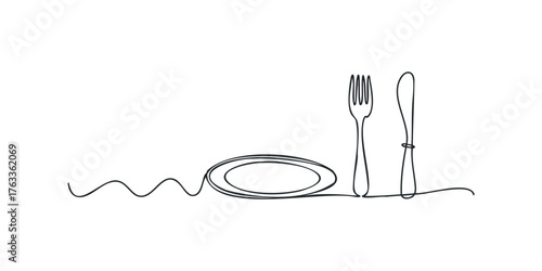 Simple Line Drawing of Plate and Cutlery