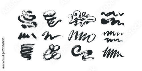 Collection of black ink brush stroke marks