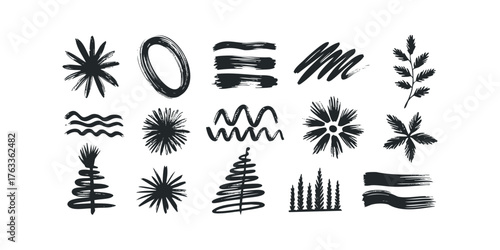 Collection of Hand Drawn Organic Shapes and Botanical Elements
