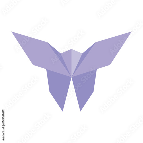Japanese origami butterfly flat illustration. Cartoon polygon paper butterfly. Vector illustration of paper folding