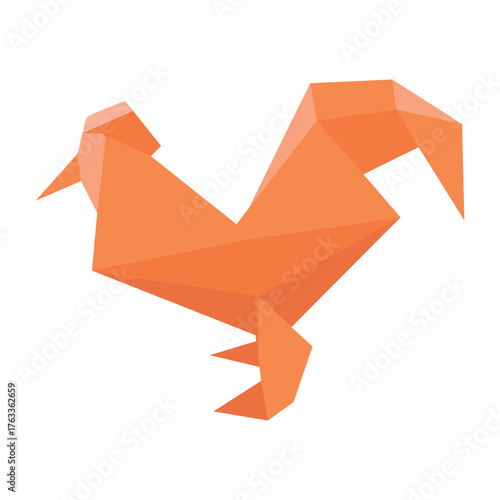 Japanese origami chicken flat illustration. Cartoon polygon paper chicken. Vector illustration of paper folding.