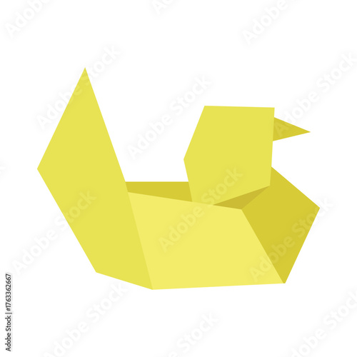 Japanese origami duck flat illustration. Cartoon polygon paper duck. Vector illustration of paper folding.
