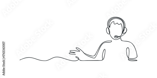 Person wearing headset in single line drawing style
