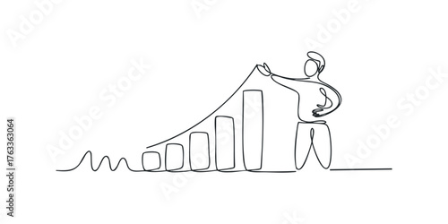 Person measuring upward trend bar graph with tape