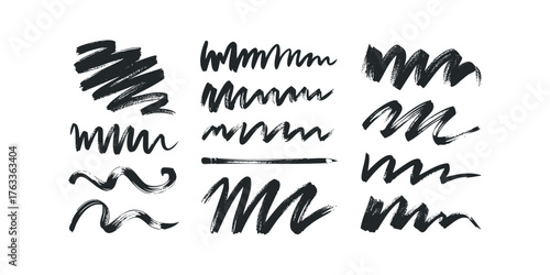 Black Ink Brush Strokes and Pencil Textures