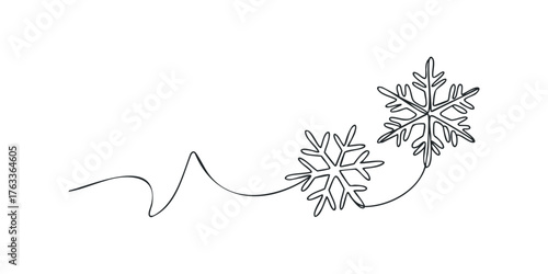 Two Stylized Snowflakes With Swirling Line Detail