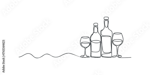Line art of wine bottles and glasses