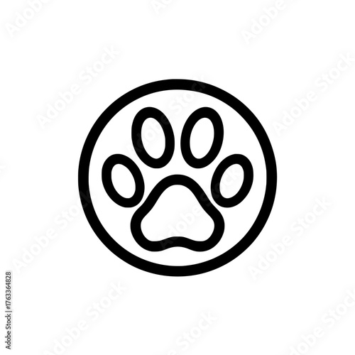 A modern illustration featuring a pet paw icon and a friend pet on an isolated background conveys the concept of animal love