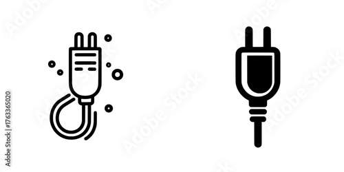 The computer audio cable icon, depicted in a black fill silhouette with a plug and wire, is illustrated in a trendy modern style and stands out as a top editable graphic resource for numerous