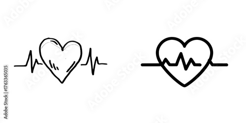 Modern medical design features a heart rate illustration with a green-colored rhythm, including a flat-style EKG icon and heart beat line symbol, which represent the cardiogram and graph of a pumping