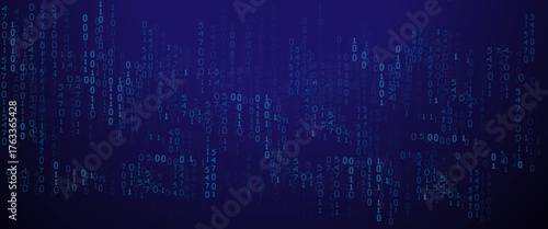 Vector blue glowing binary code rain background. Binary rain concept. Abstract digital Data Cyber security.