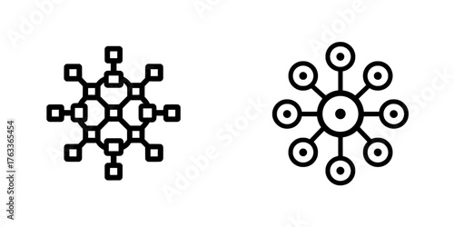 A flat illustration of a hub network connection icon is set against a white background in an eps file