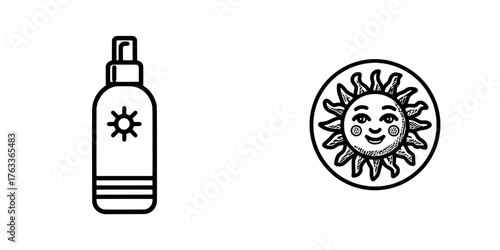 The icon for sunscreen protection is depicted in a modern flat style with an editable outline, isolated on white, and is precisely 64 x 64 pixels