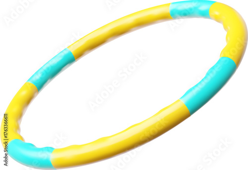 Blue and yellow Hula-hoop 3D cartoon plastic style vector icon, sport equipment for exercise, workout, healthy lifestyle