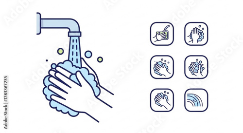 Hand washing with soap under running water, a hygiene practice to prevent the spread of germs health and sanitation