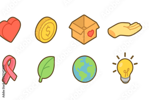 Charity, donation outline icon set. Community, support, giving symbols collection