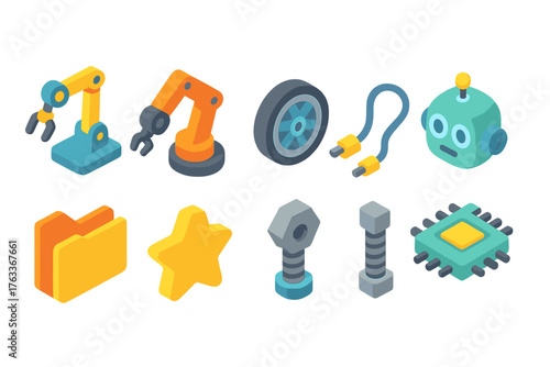 Technology, robotics icon set. 3D gadget, automation, ai, and tech icons collection.
