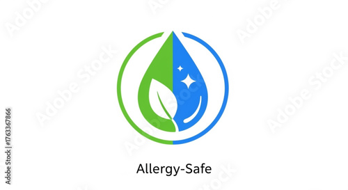 Allergysafe logo featuring a water drop and leaf, symbolizing clean and healthy environment for allergy sufferers