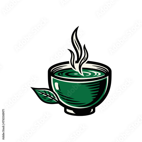 Green tea, Herbal tea, diet tea icon logo flat vector design