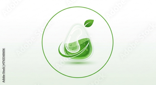 Green pear shaped bottle with a leaf, representing natural and organic products for health and wellness