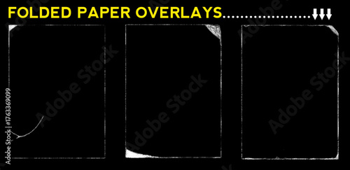 Vintage grunge old paper texture with wrinkles and folded effect. Rectangles and square old photo frames template collection. Grange and punk overlay folded paper texture. Worn, torn, weathered effect