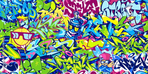 Cool Seamless Colorful Abstract Urban Style Hiphop Graffiti Street Art Pattern Vector Background
