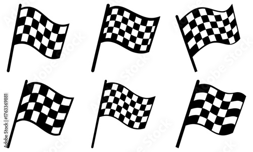 Dynamic collection of checkered flags waving, perfect for racing events, victory celebrations, and competitive spirit, originally created as scalable vector art