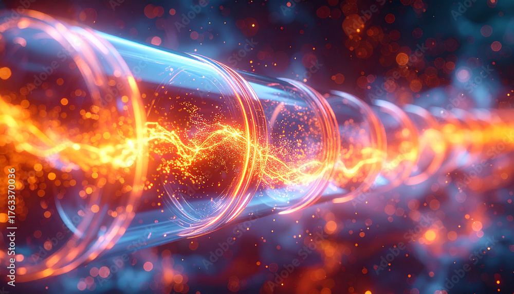 Fototapeta premium Energy Conduit: A visual representation of potent energy coursing through a transparent conduit, a metaphor for advanced technological innovation and scientific advancement.