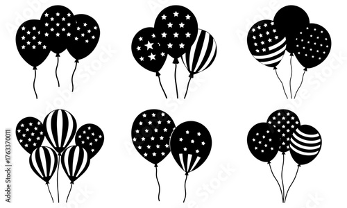 Festive balloon clusters evoke joy and celebration, ideal for party invitations, event promotions, and holiday designs with a touch of classic charm
