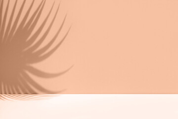 Wandcirkels Pantone 2024 Peach Fuzz Podium met palmbladschaduw in perzik  © Marina Demidiuk