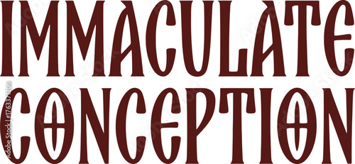 Immaculate Conception text graphic in rich brown, ornate font with transparent background