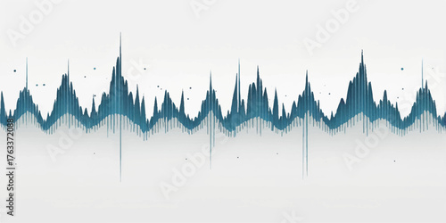 Abstract blue sound wave equalizer background with winter forest trees and snowy mountain illustration