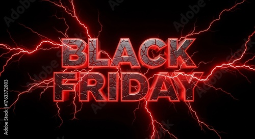 Electrifying Black Friday sale graphic. Perfect for promotions, advertisements, and marketing campaigns. Creates urgency for deals, discounts, and holiday shopping.