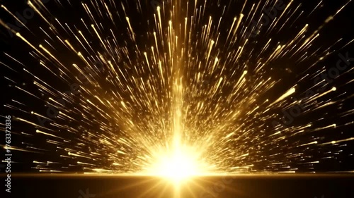 Brilliant golden explosion with radiant sparks illuminating the dark background