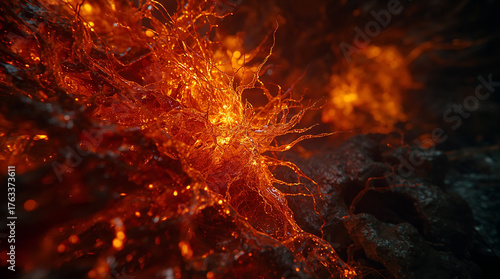 Red neuronal de ámbar y cobre orgánico