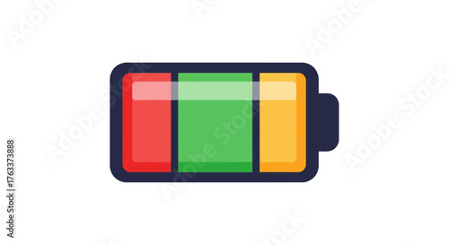 Colorful battery charge level indicator icon isolated on white.