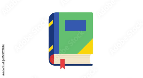 Colorful book with green cover and blue label for education and reading.