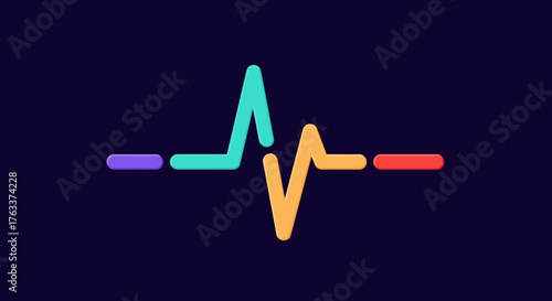 Colorful Pulse Line Illustration on Dark Blue Background.