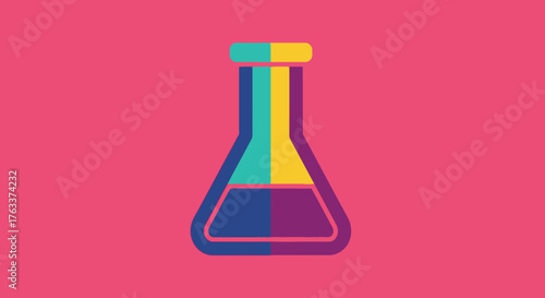Colorful pop art style laboratory science flask icon.