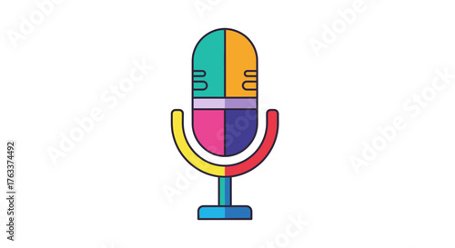Colorful vintage microphone icon vector illustration on a white background.