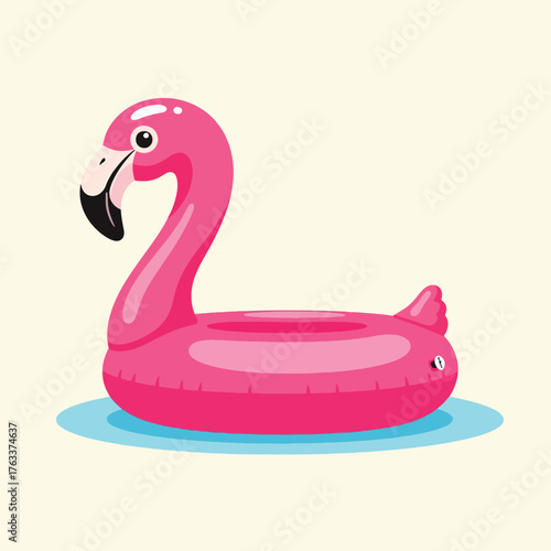 Bright Pink Inflatable Flamingo Pool Float with Blue Water Base.