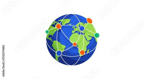 Global network connections visualized on a blue and green Earth globe.