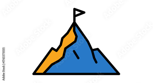 Mountain peak with flag representing achievement and success.