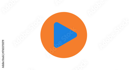Orange circle with blue play button icon for media player.