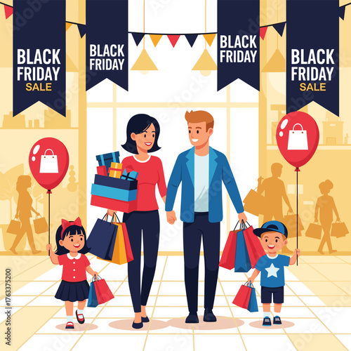 Happy Family Shopping Together on Black Friday Sale Day