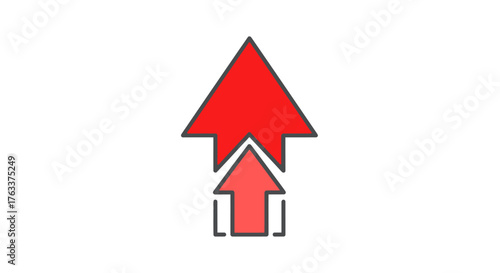 Red upward arrows representing growth and progress in business.